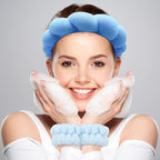 Zkptops Spa Headband for Washing Face Wristband Set Sponge Makeup Skincare Terry Cloth Bubble Soft Get Ready Hairband for Women Girl Puffy Padded Headwear Non Slip Thick Hair Accessory(Dark Blue)