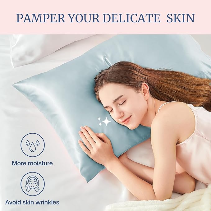 BEDELITE Satin Pillowcase for Hair and Skin, Super Soft and Cooling Similar to Silk Pillow Cases 2 Pack with Envelope Closure, Gift for Women Men(20"x36" King Size, Stone Blue)