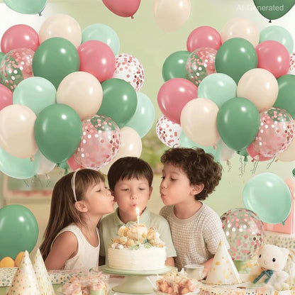 Green and Pink Balloons, Sand White, Rose Gold, 12 Inch | Sage Green Latex - Image 4