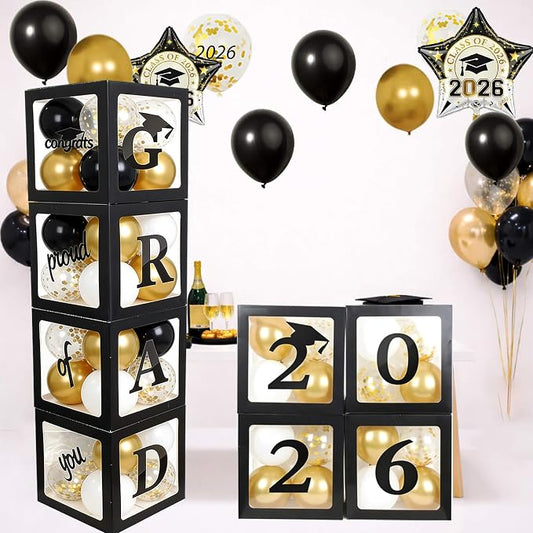 Grad Balloon Boxes for Balloon Arch Kit Black Gold Graduation Decorations 2026 by Kiwayo