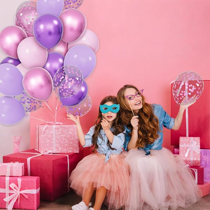 68Pcs Pink and Purple Balloons 12 Inch Metallic Purple Pink Latex Balloon - Image 8