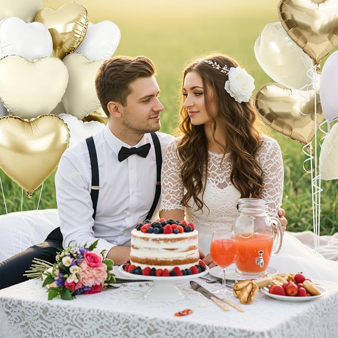 TONIFUL 30 Pcs 18 Inch Champagne Gold Cream White Heart Shape Foil Balloons | - Image 3