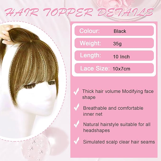 Hair Toppers for Women Real Human Hair Clip in Bangs 360° Cover Remy Human Hair Topper with Bangs for Thinning Realistic Scalp Upgrade Swiss Lace Base Hairpieces Cover Gray Hairy Roots Caramel Brown