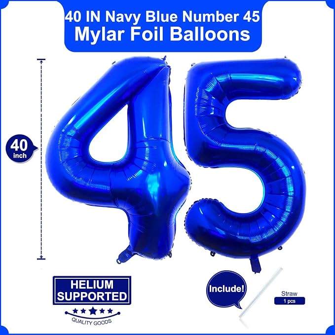 40 Inch Navy Blue 45 Balloons Giant Number 45 Balloons Navy Blue 45 Birthday - Image 2