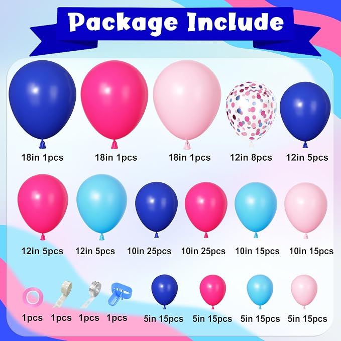 170Pcs Blue and Pink Balloons Summer Hawaii Tropical Arch Garland Kit | Royal - Image 2