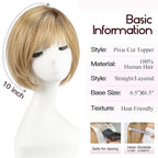 EMMOR Human Hair Toppers for Women Short Bob Real Hair with Bangs 10" Side Part Hairpieces for Women with Thin Hair 6.5" × 6.5" Larger Base Human Wig Toppers(Ombre Light Brown)