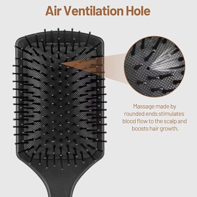 2 Pcs Black Paddle Detangler Brush - Wet & Dry Anti-Static Hair Brush for All Hair Types, Scalp Massage Brush for Women & Men