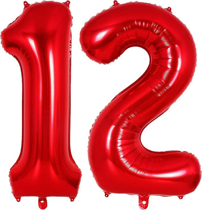 Red Number 12 Balloons, 40 Inch Big Large Foil Number Balloons, Jumbo Giant by AIQINHU