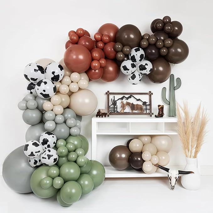 Cowboy Western Balloons, 12inch Dusty Slate Blue Retro Dark Brown Sand White - Image 3