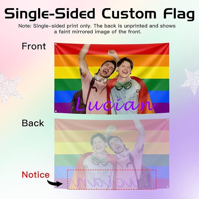 Custom Rainbow Pride Flag with Picture, Personalized LGBTQ Flags with Face - Image 5