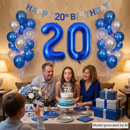Navy Blue Number 20 Balloon 40 Inch, Shiny Metallic Numeral Party Supplies | - Image 2