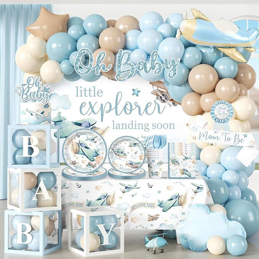 288PCS Cocomigo Blue Airplane Baby Shower Decorations by cocomigoPartyHome