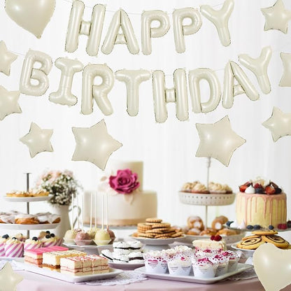 TONIFUL 31PCS Cream White Happy Birthday Decorations 16 Inch Happy Birthday - Image 3