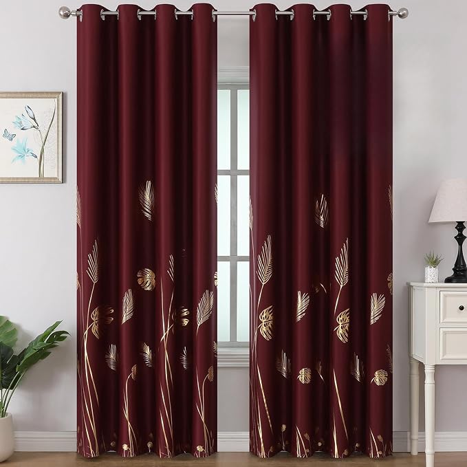 Burgundy Red Blackout Curtains for Living Room 96 Inches Long, Room Darkening by ESTELARTEXTILER