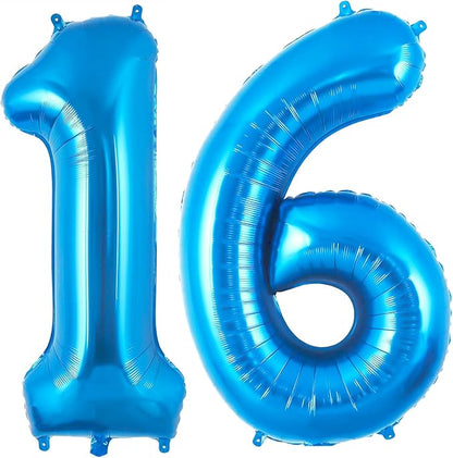 Blue 16 Balloon Number, 40 Inch Number 16 Balloon Big Blue Foil Mylar Helium by BBPOOL