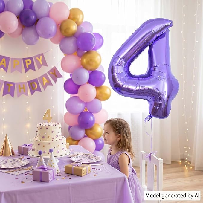 Purple Number 4 Balloon 40 Inch, Large Lavender Mylar Foil Number 4 - Image 7
