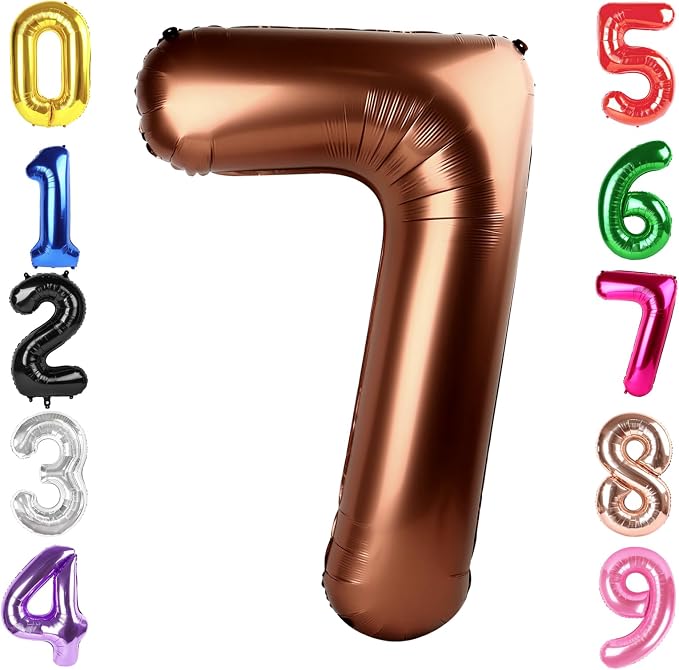 40 Inch Brown Number 7 Balloon Birthday Party Decorations by Hadoife