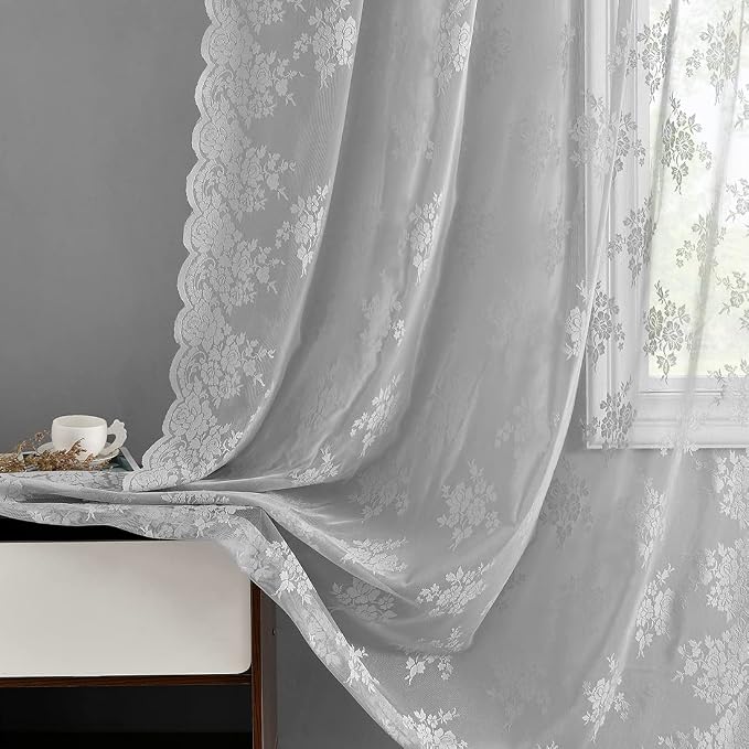 Kotile Grey Lace Curtains 84 Inch Length 2 Panels Set - Image 6