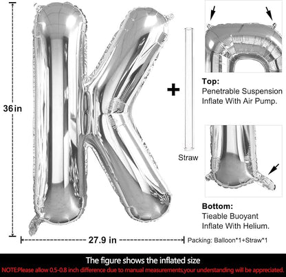 Lovoir 40 Inch Large Silver Letter K Balloons Big Size Jumbo Mylar Foil Helium - Image 2