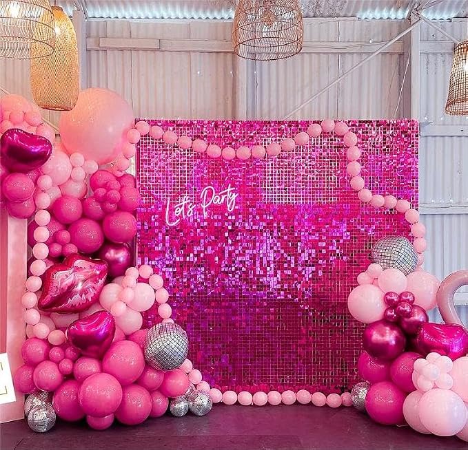 Shimmer Wall Backdrop Hot Pink Wall Panels 12Pcs Square Sequin Shimmer Wall - Image 3
