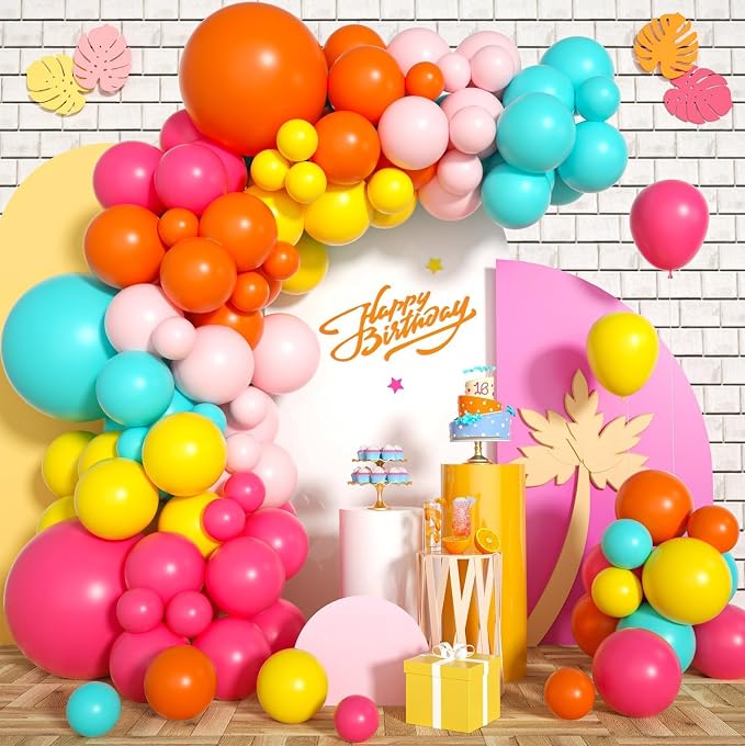 Pink Yellow Orange Balloon Garland, Balloons by Wpensky
