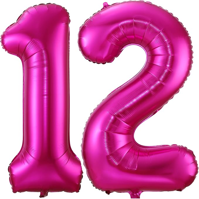 Hot Pink 12 Balloon Numbers, 40 Inch 12 or 21 Birthday Balloon Foil Mylar by BBPOOL
