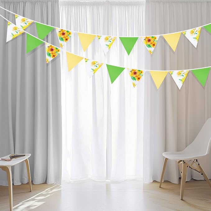 G2PLUS Sunflower Bunting Banner, 39Ft Yellow Green Triangle Pennant Garland - Image 6