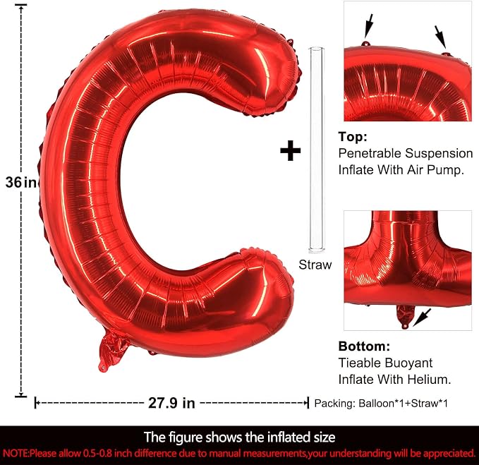 Lovoir 40 Inch Large Red Letter C Balloons Big Size Jumbo Mylar Foil Helium - Image 2