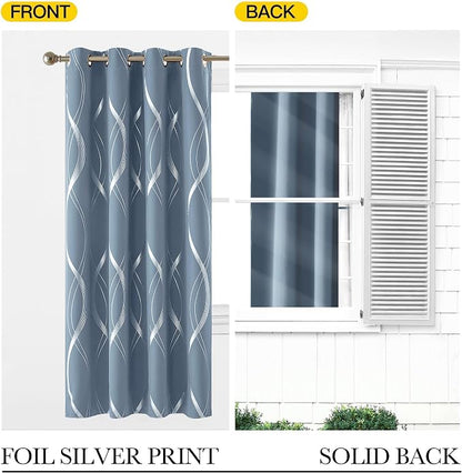 NICETOWN Dusty Blue Patterned Stripe Curtains - Image 8