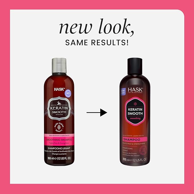 HASK Keratin Smoothing Shampoo + Conditioner Set | For All Hair Types, Sulfate-Free, Paraben-Free, Gluten-Free, Cruelty-Free, Color Safe | 12oz each