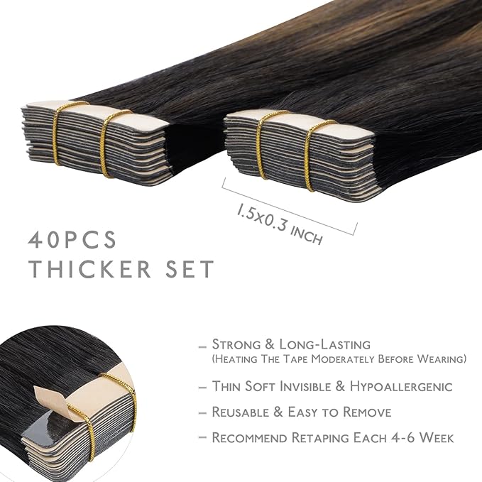 WENNALIFE Tape in Hair Extensions Human Hair, 40pcs 100g 22 inch Balayage Natural Black to Chestnut Brown Hair Extensions Real Human Hair Straight Tape in Extensions Invisible Human Hair Extensions