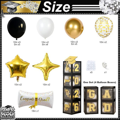 Black and Gold Graduation Decorations Balloons Boxes Arch - Image 2