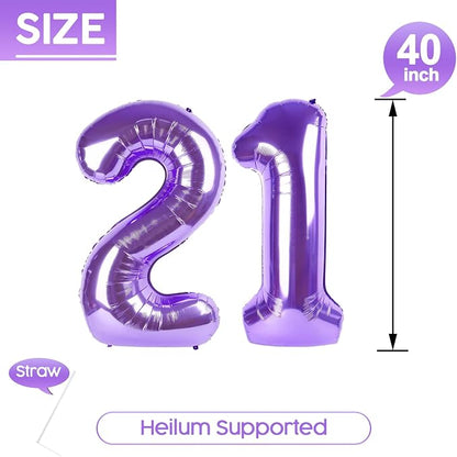 21 Balloon - Purple Birthday Number Balloons, 40 Inch Decorations Men Women | - Image 5