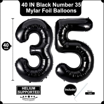 40 Inch Black 35 Balloons Giant Number 35 Balloons Black 35 Birthday Balloons - Image 2