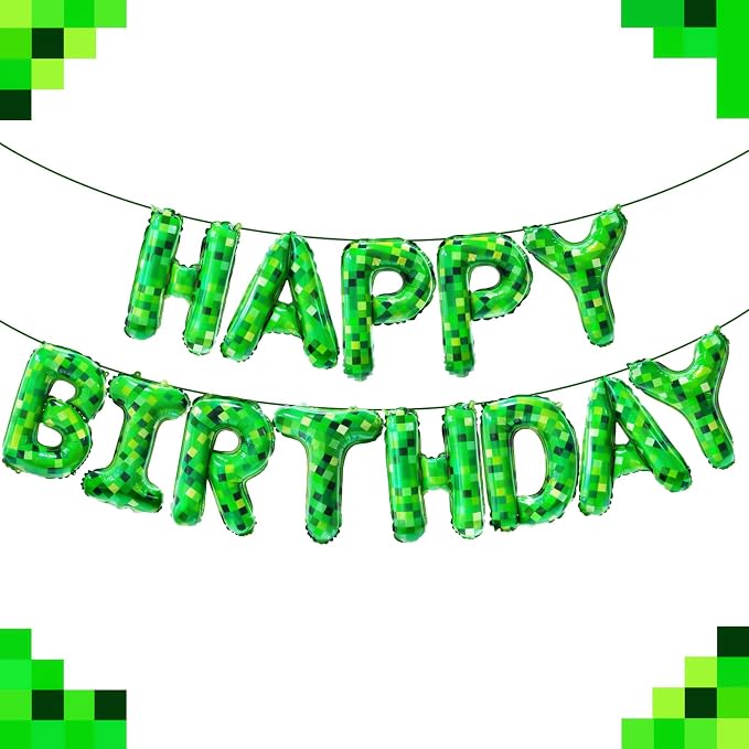 TNT Pixel Happy Birthday Banner Party Decorations Foil Balloons Letters Signs by Unknown