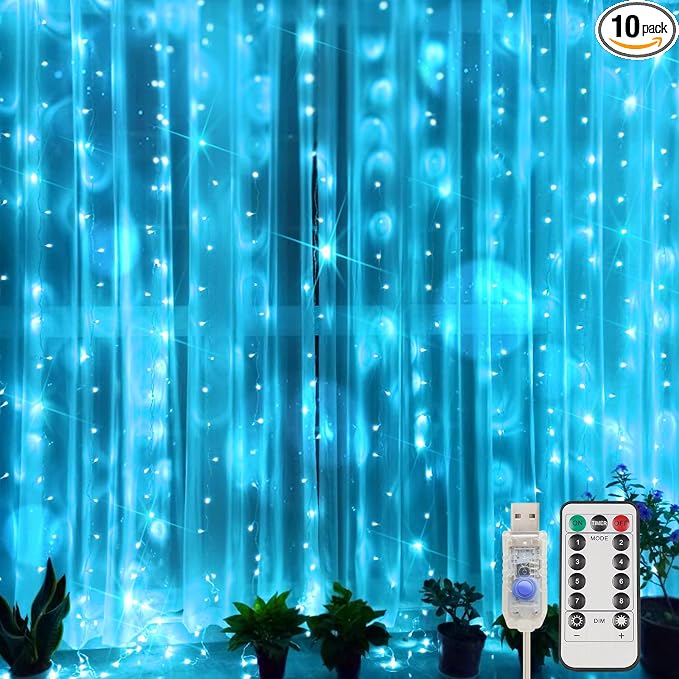 Curtain Lights for Bedroom, 200 Led 6.5ft x 6.5ft Hanging String Lights Outdoor by SUDDUS