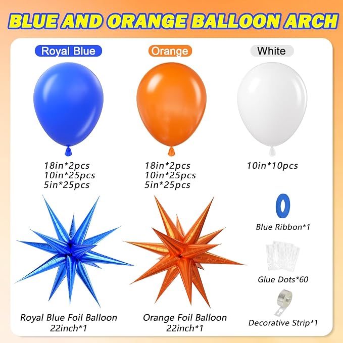 Royal Blue and Orange Balloon Arch Garland Kit White Orange Blue Balloons | - Image 3