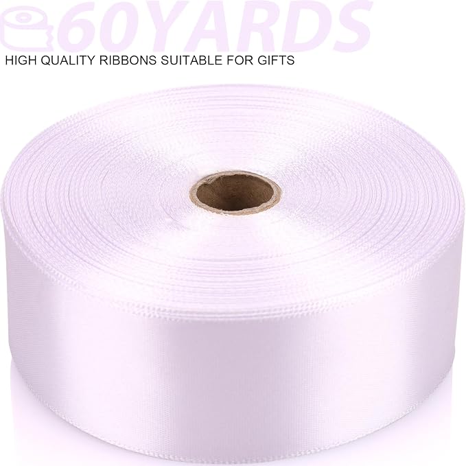 1-1/2 Inch 60 Yards White Solid Satin Ribbon - Image 2