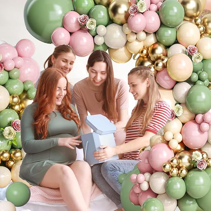 Sage Green Pink Balloon Arch Kit, Olive Green Light Pink Nude Sand White Gold - Image 5