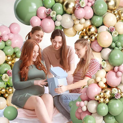 Sage Green Pink Balloon Arch Kit, Olive Green Light Pink Nude Sand White Gold - Image 5