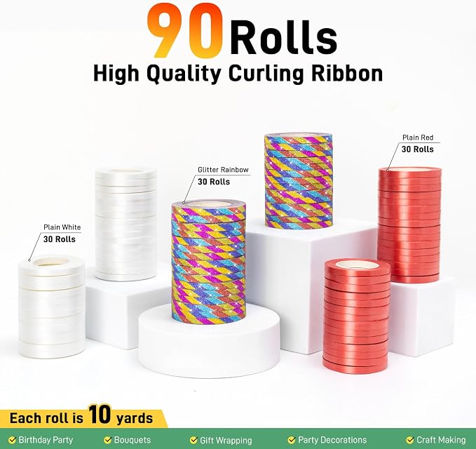 Inspire 90 Rolls 3 Colors Rainbow Curling Ribbon - Image 2