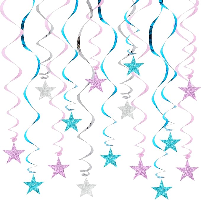 BEISHIDA Blue Glitter Stars Hanging Swirls Pre-Strung Stars Hanging Decorations by Beishida