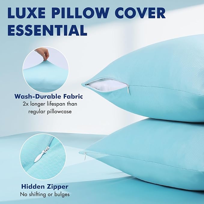 Elegear Cooling Pillow Cases for Hot Sleepers, Clean Fabric Silver Infused Cooling Pillowcase Q-Max>0.5, Soft Pillow Cases for Hair & Skin, Zipper Pillow Cases Set of 2 Blue (Queen, 20'' x 30'')