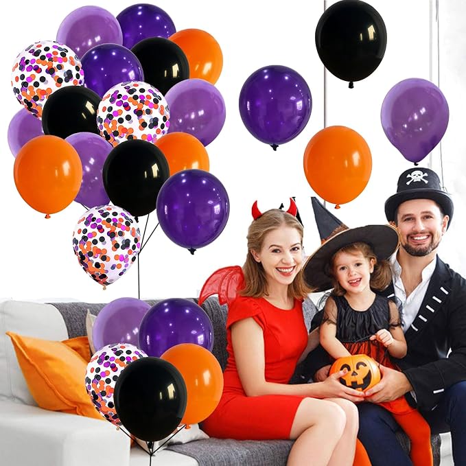 60Pcs Black Orange Purple Balloons, 12 Inch Balloon Purple Black Orange Party - Image 4