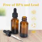 2 oz Dropper Bottle 12 Pack Amber Glass Boston Bottles 30ml with Eye Droppers Black Caps for Essential Oils, Perfume, Leak Proof Travel Bottles for Liquids