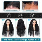SOSATISFY 13x6 Deep Wave Lace Front Wigs Human Hair 200 Density Deep Wave Frontal Wigs Human Hair HD Lace Curly Wigs for Black Women Pre Plucked with Baby Hair Curly Lace Front Wig 22 Inch