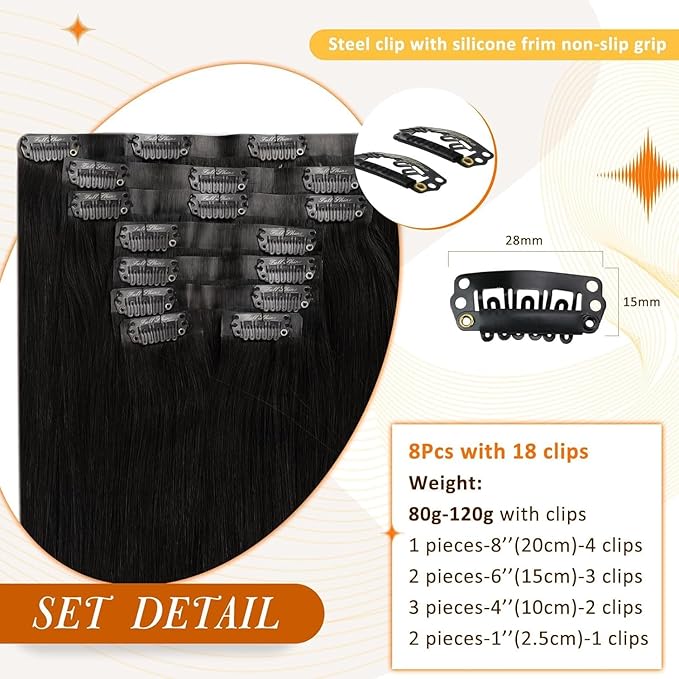 Full Shine Clip in Hair Extensions Black Ombre Real Hair Clip in Extensions Balayage Light Brown Mix Blonde Seamless Hair Extension Softness 18 Inch 8 PCS 120 G