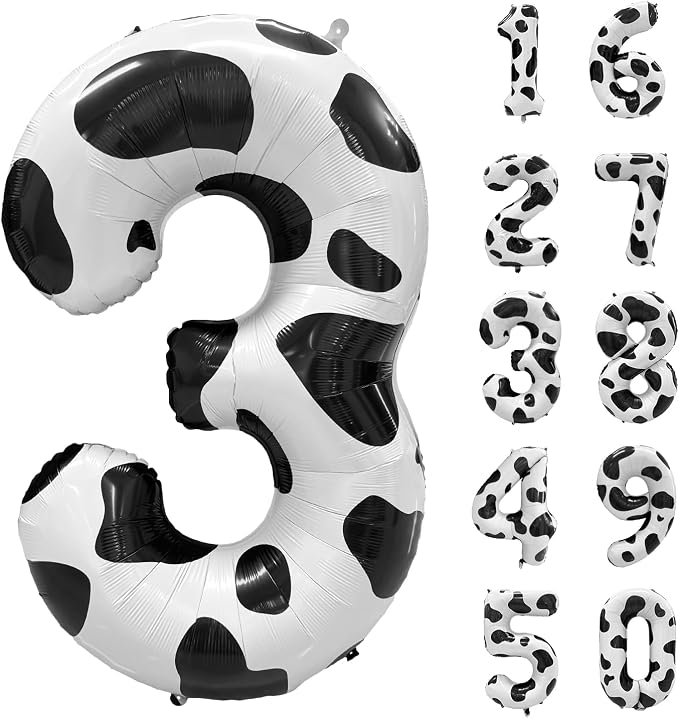 Cow Print Number Balloons, Large Foil Number 3 Balloon 40 Inch Cow Balloon by Yeodong