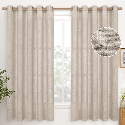 YoungsTex Natural Linen Curtains 63 Inch Length 2 Panel Linen Textured Curtains by YoungsTex