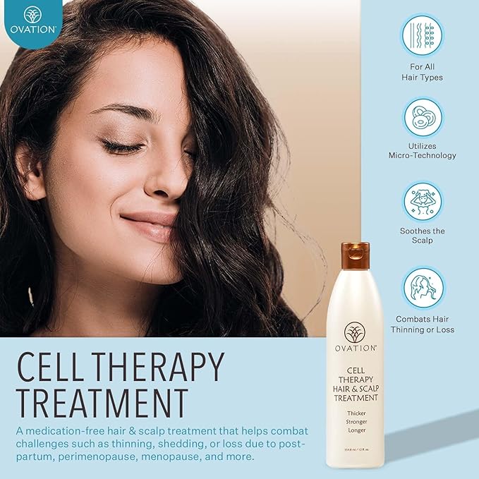 Ovation Hair Cell Therapy Hair Growth & Scalp Treatment for Men & Women - For All Hair Types, Helps Reduce Breakage & Split Ends - No Minoxidil, Sulfates, or Parabens - With Biotin, B5, Aloe (6 oz)